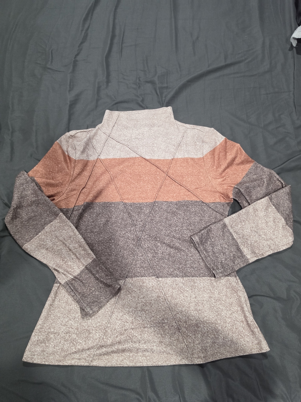 Striped Mock Neck Women's Sweater - Rust, Gray & Taupe